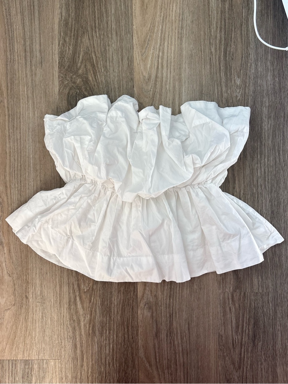 Anthropologie White Smocked Top Size M